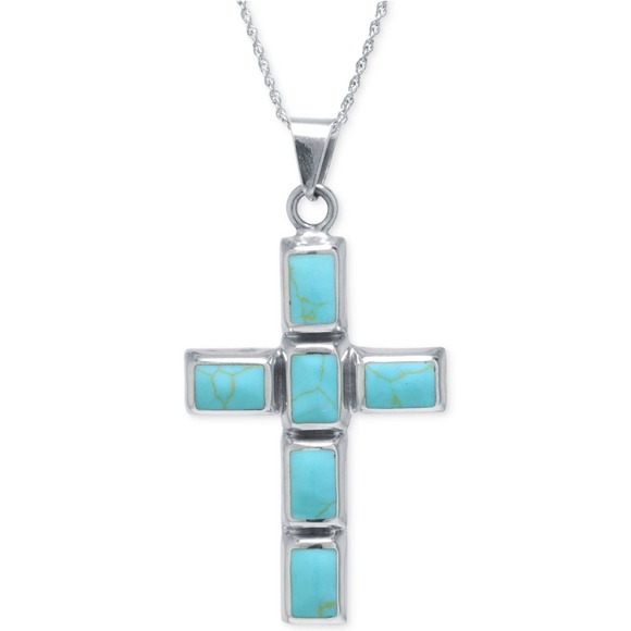 R. H. Macy Silver & Turquoise Cross Necklace, NWT! - Picture 1 of 8